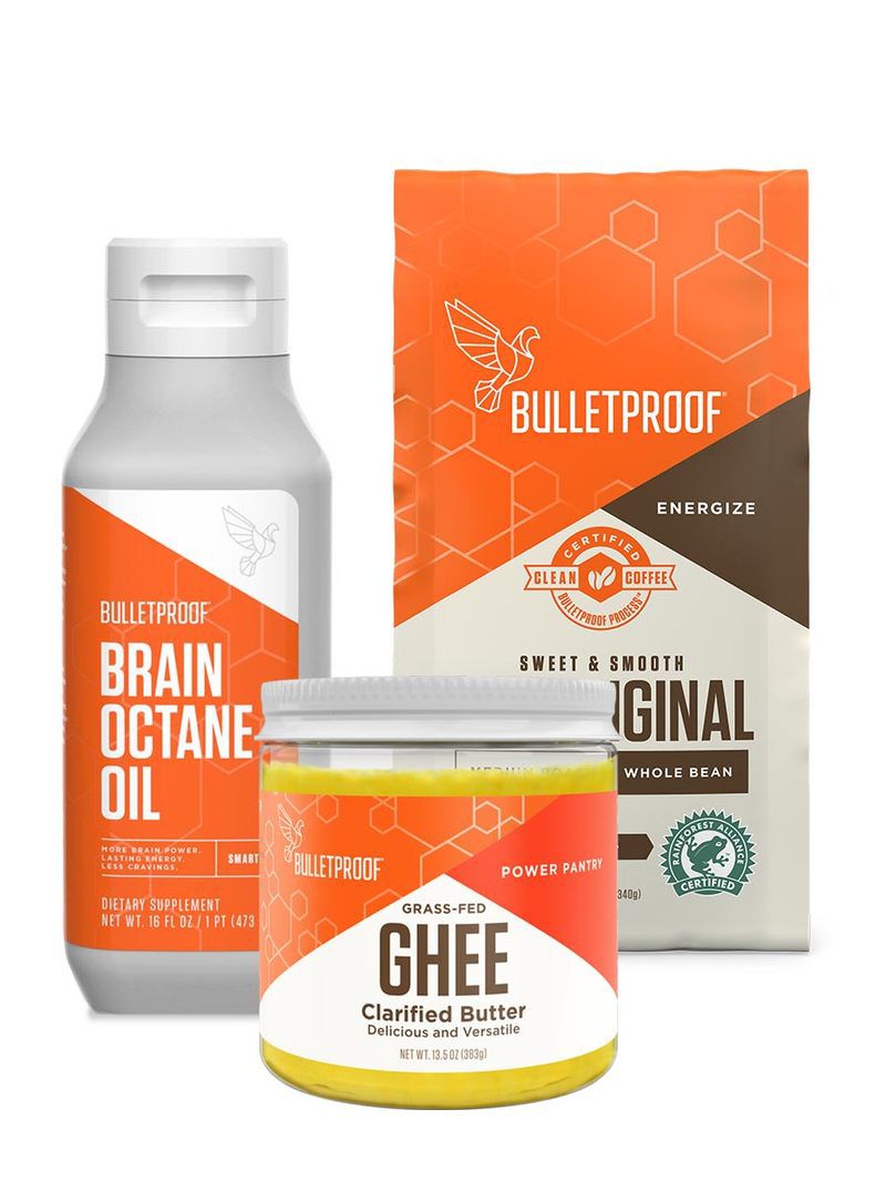 Набор оригинального бронебойного кофе "Bulletproof Original & Brain Octane MCT Oil, Grass-fed Ghee"