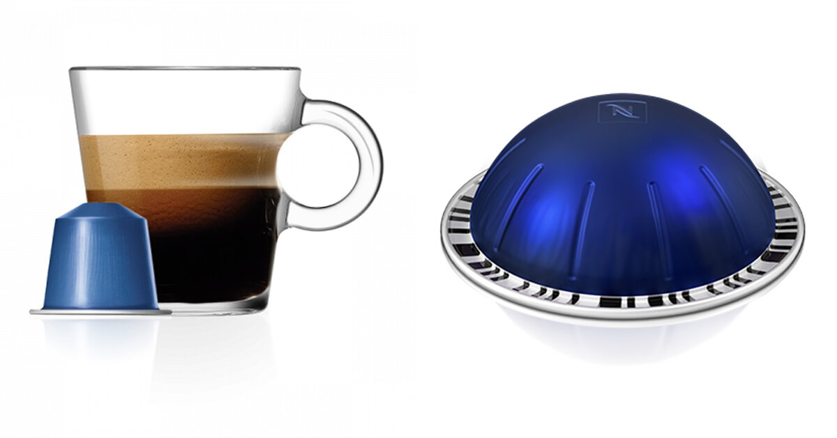 Капсулы Nespresso. Слева для OriginalLine, справа для VertuoLine.